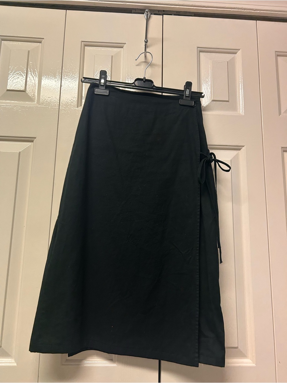 Classic Black A-Line Wrap Skirt with Side Tie
